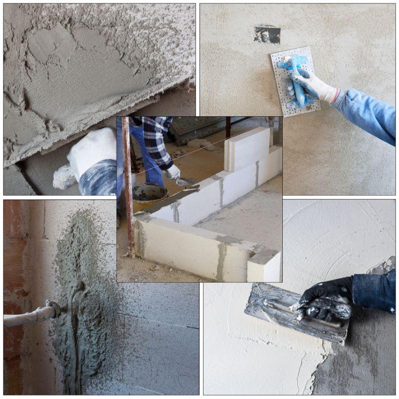 Collage installing stucco plaster